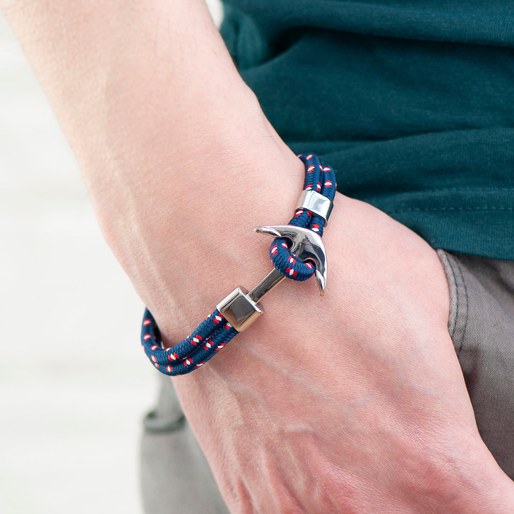 Personalized Men's Blue Rope Nautical Anchor Bracelet - Lovesakes