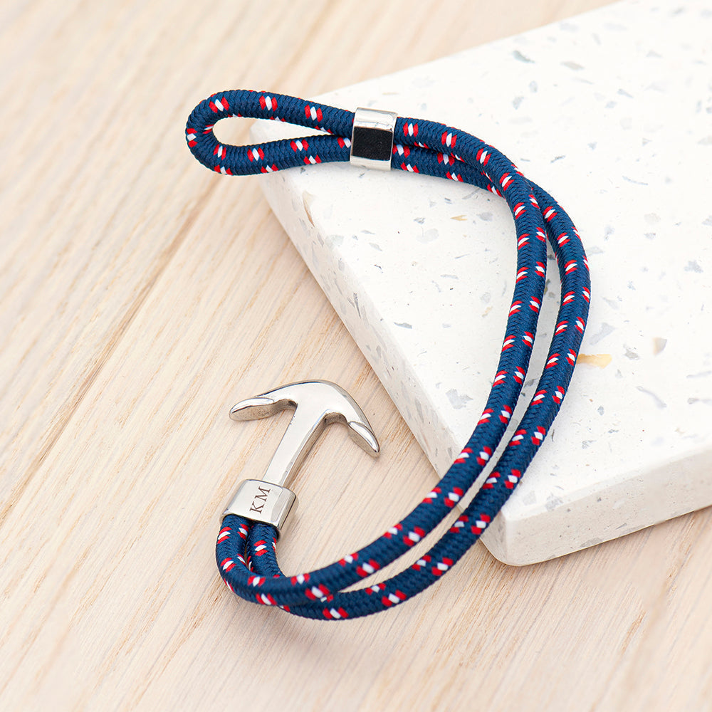 Personalized Men's Blue Rope Nautical Anchor Bracelet - Lovesakes