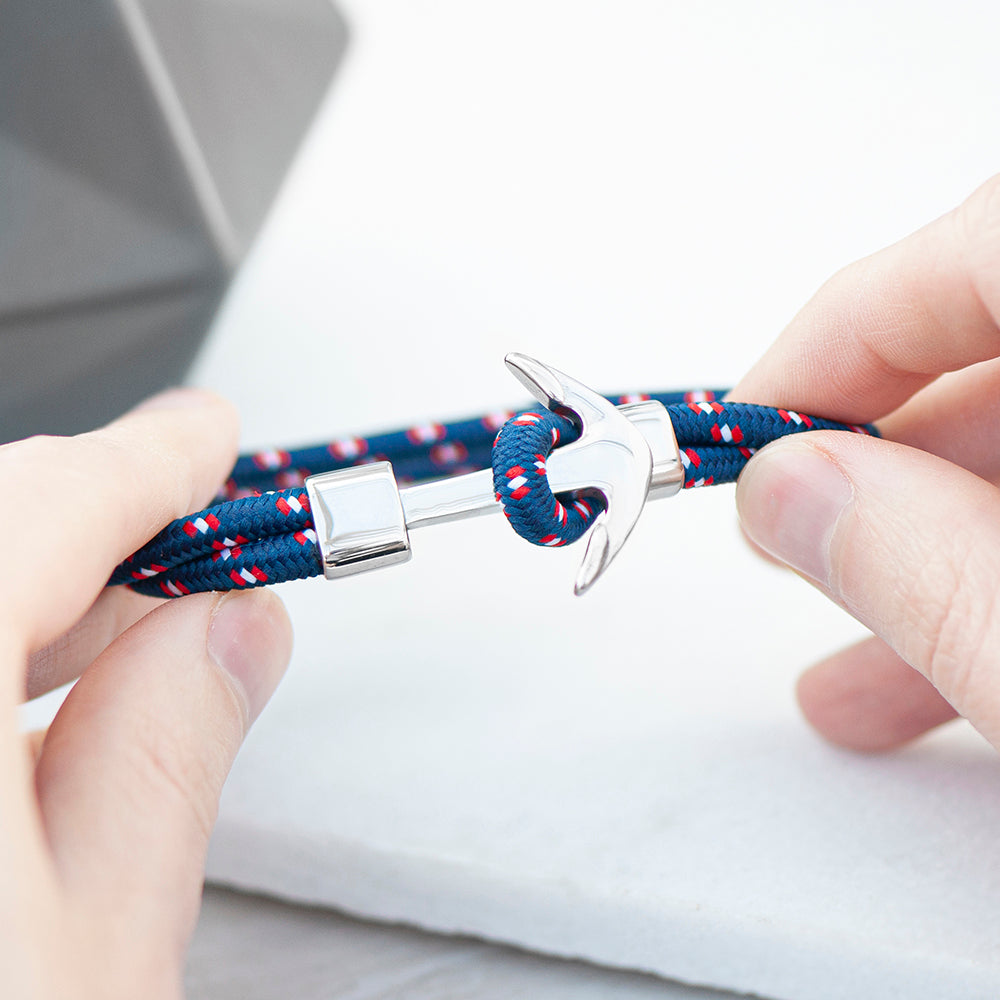 Personalized Men's Blue Rope Nautical Anchor Bracelet - Lovesakes