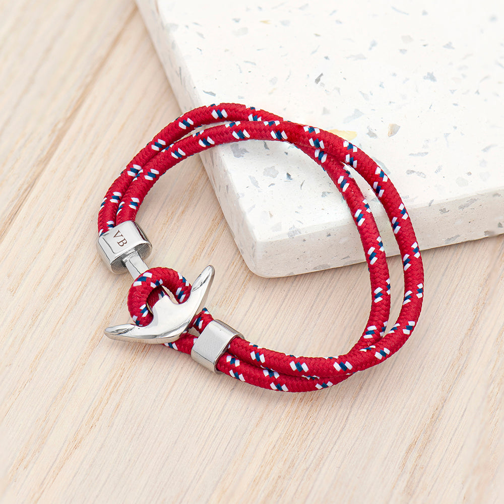 Personalized Men's Red Rope Nautical Anchor Bracelet - Lovesakes