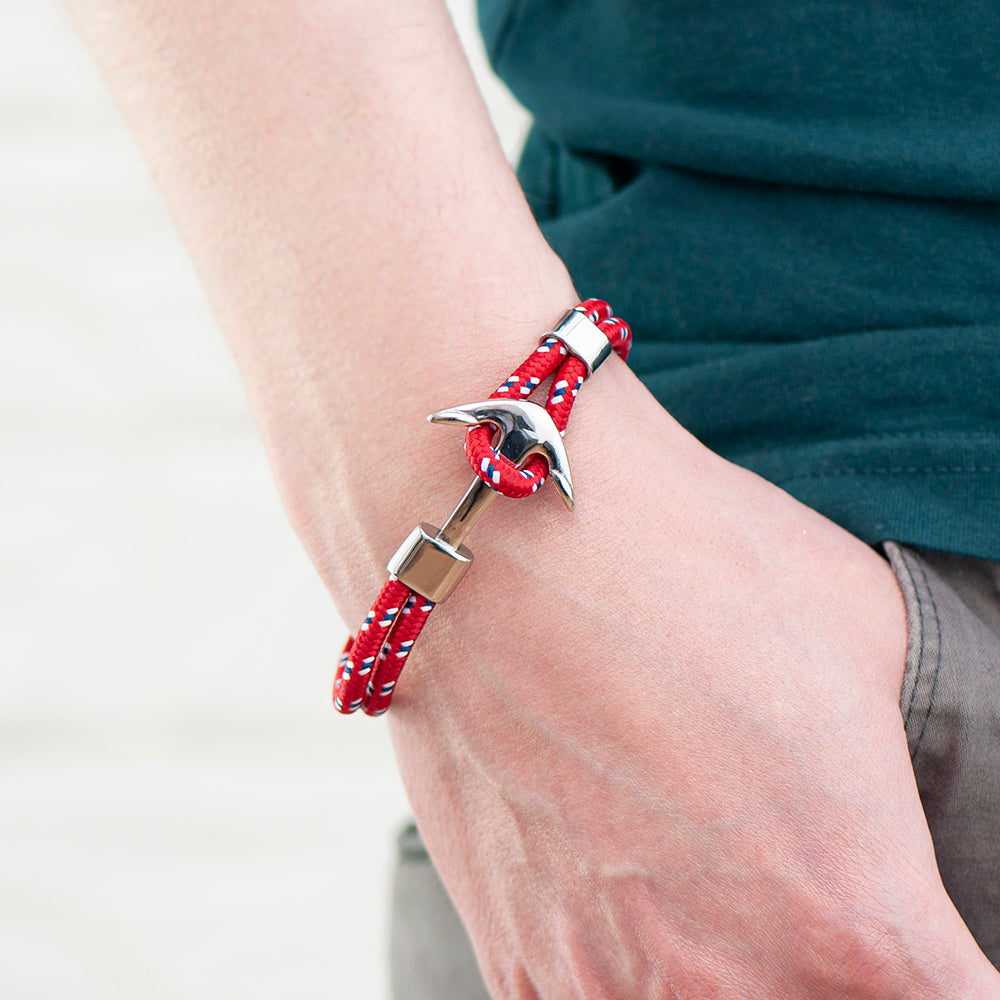 Personalized Men's Red Rope Nautical Anchor Bracelet - Lovesakes