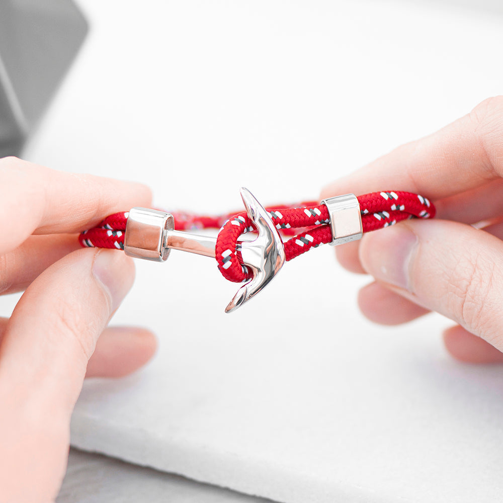 Personalized Men's Red Rope Nautical Anchor Bracelet - Lovesakes