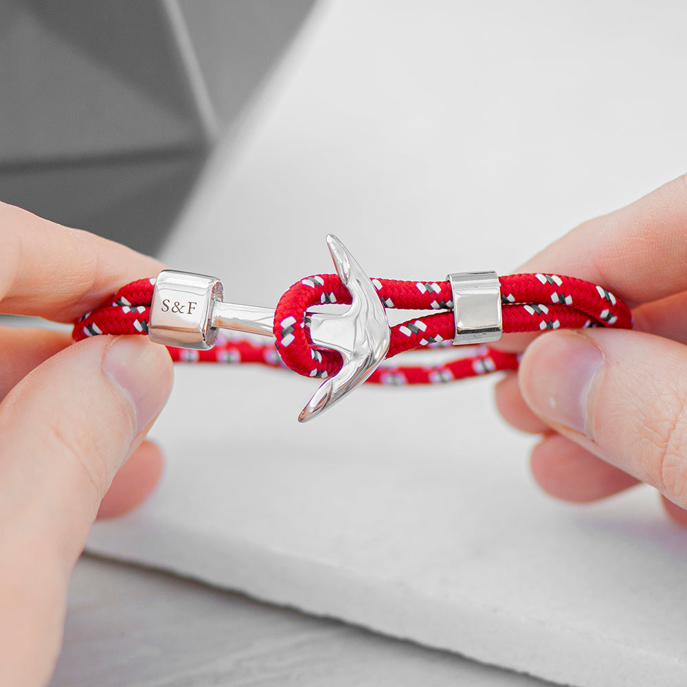 Personalized Men's Red Rope Nautical Anchor Bracelet - Lovesakes