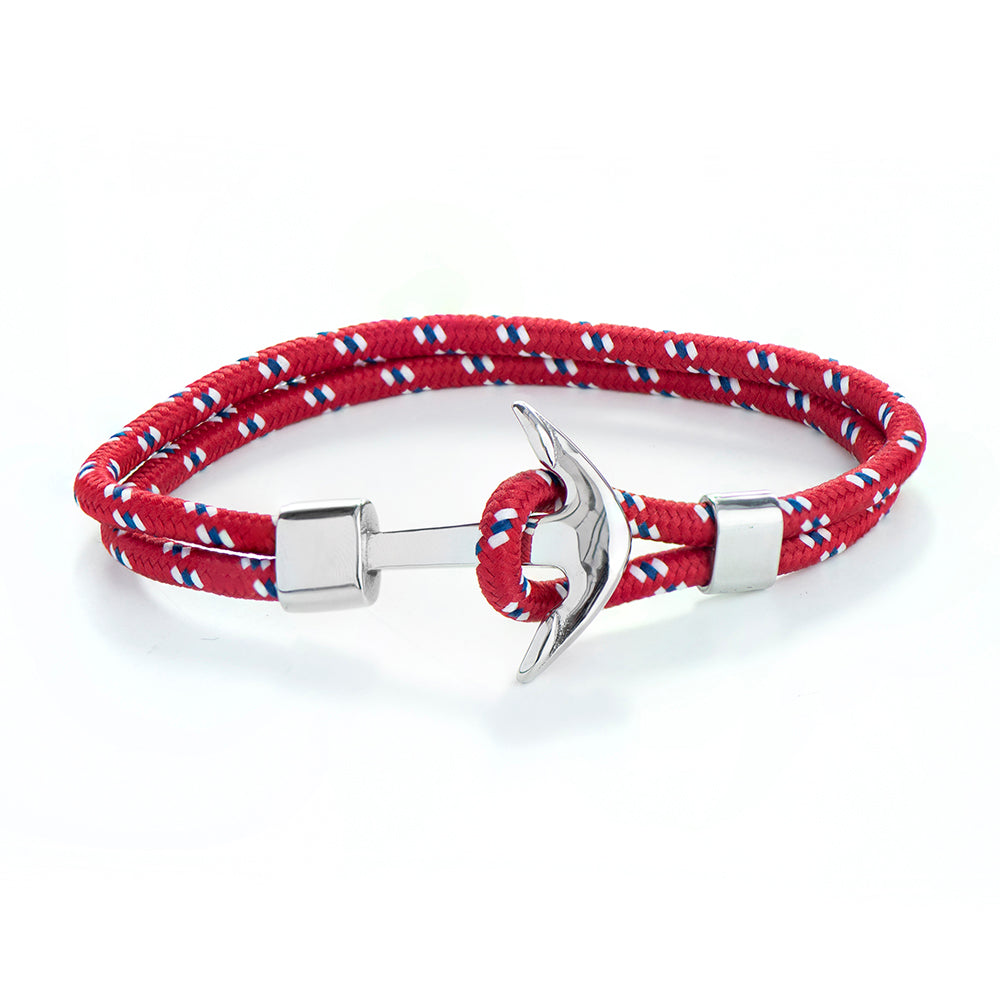 Personalized Men's Red Rope Nautical Anchor Bracelet - Lovesakes