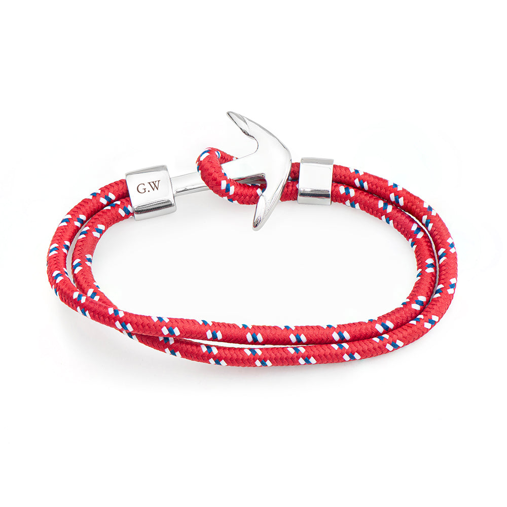 Personalized Men's Red Rope Nautical Anchor Bracelet - Lovesakes