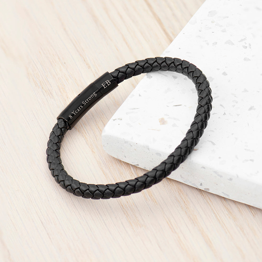 Personalized Men's Woven Black Leather Bracelet - Lovesakes