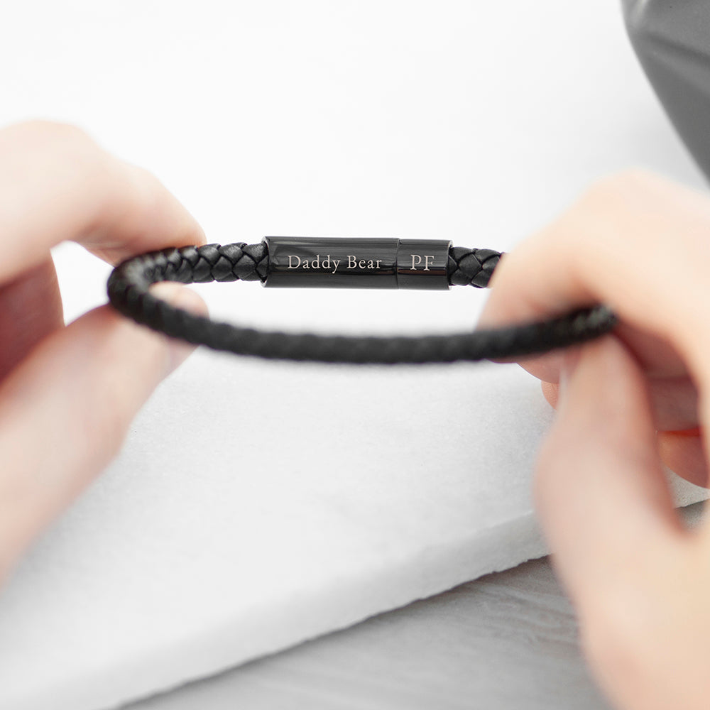 Personalized Men's Woven Black Leather Bracelet - Lovesakes