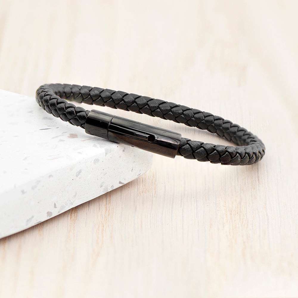 Personalized Men's Woven Black Leather Bracelet - Lovesakes