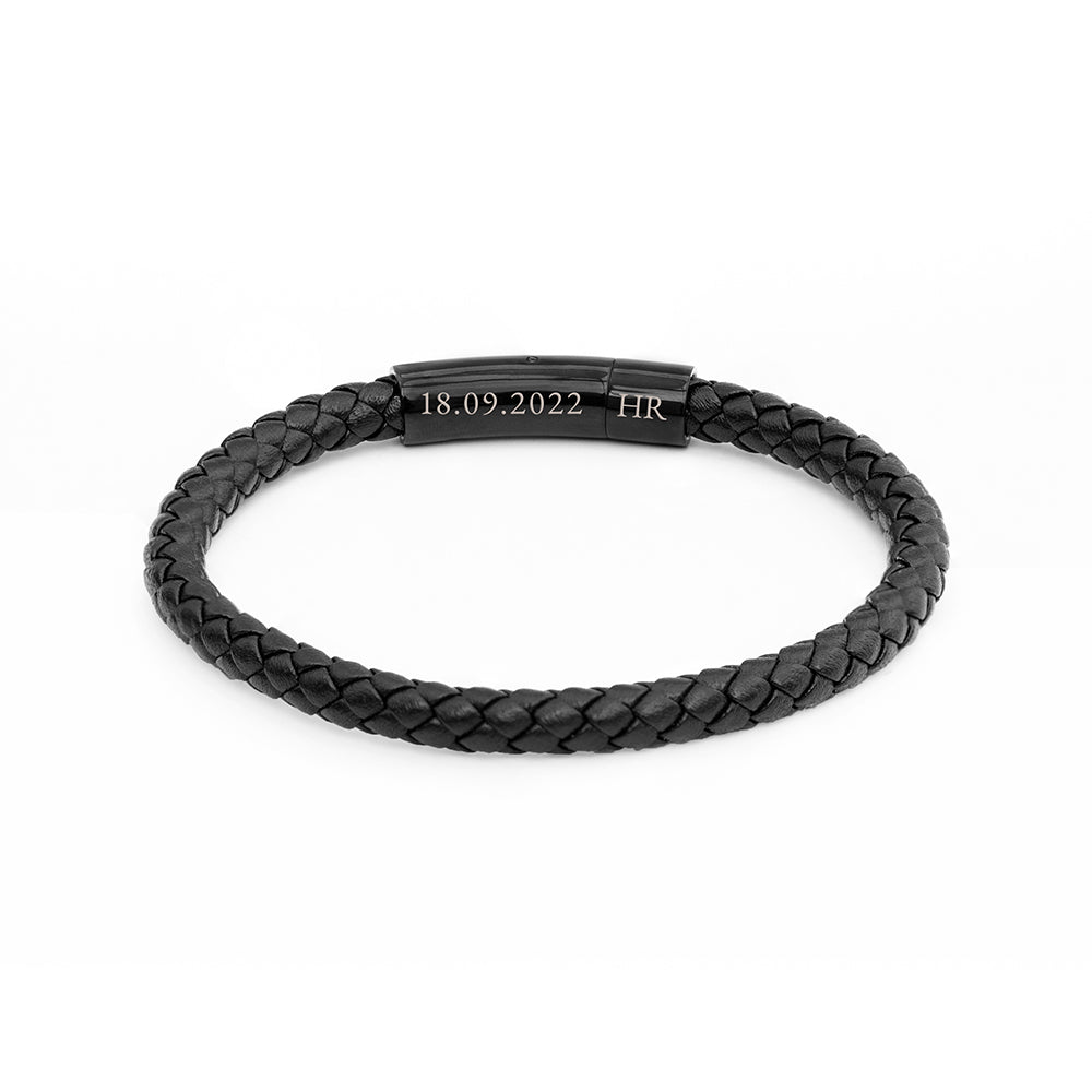 Personalized Men's Woven Black Leather Bracelet - Lovesakes