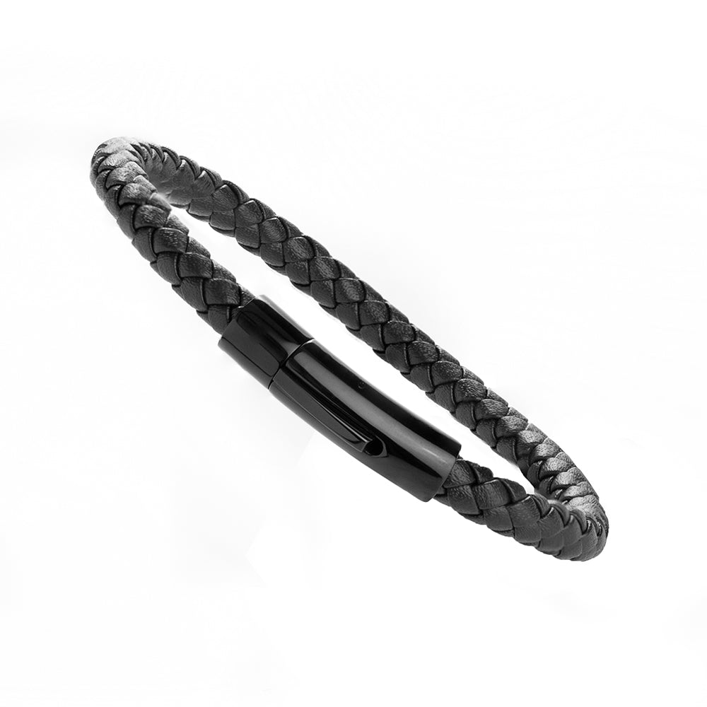 Personalized Men's Woven Black Leather Bracelet - Lovesakes