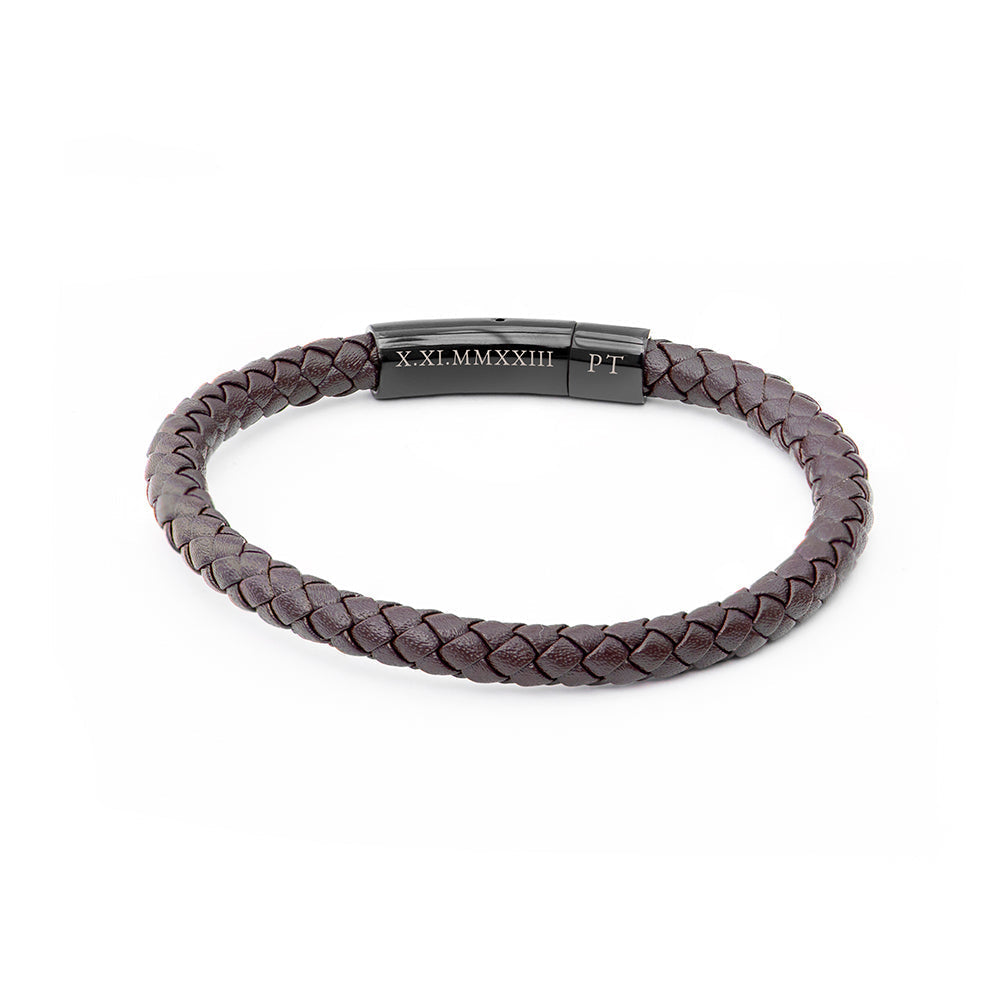 Personalized Men's Woven Brown Leather Bracelet - Lovesakes