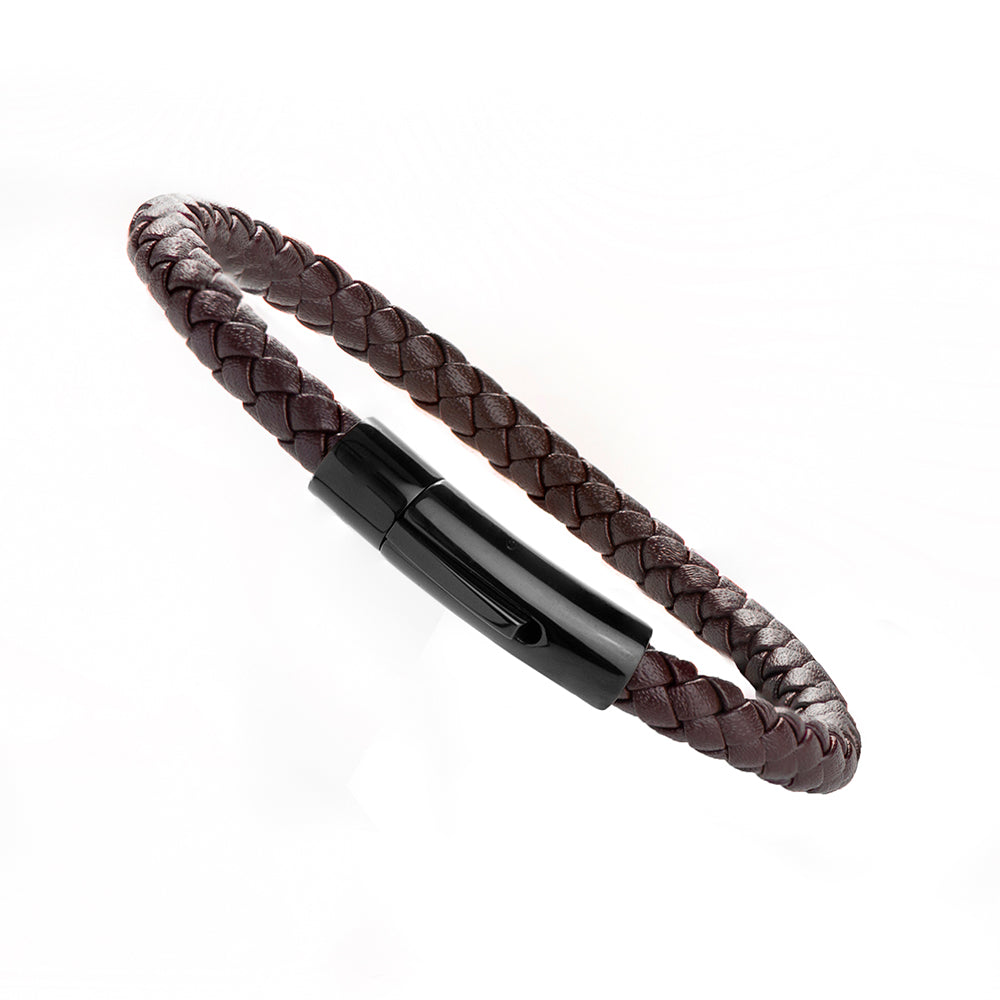 Personalized Men's Woven Brown Leather Bracelet - Lovesakes