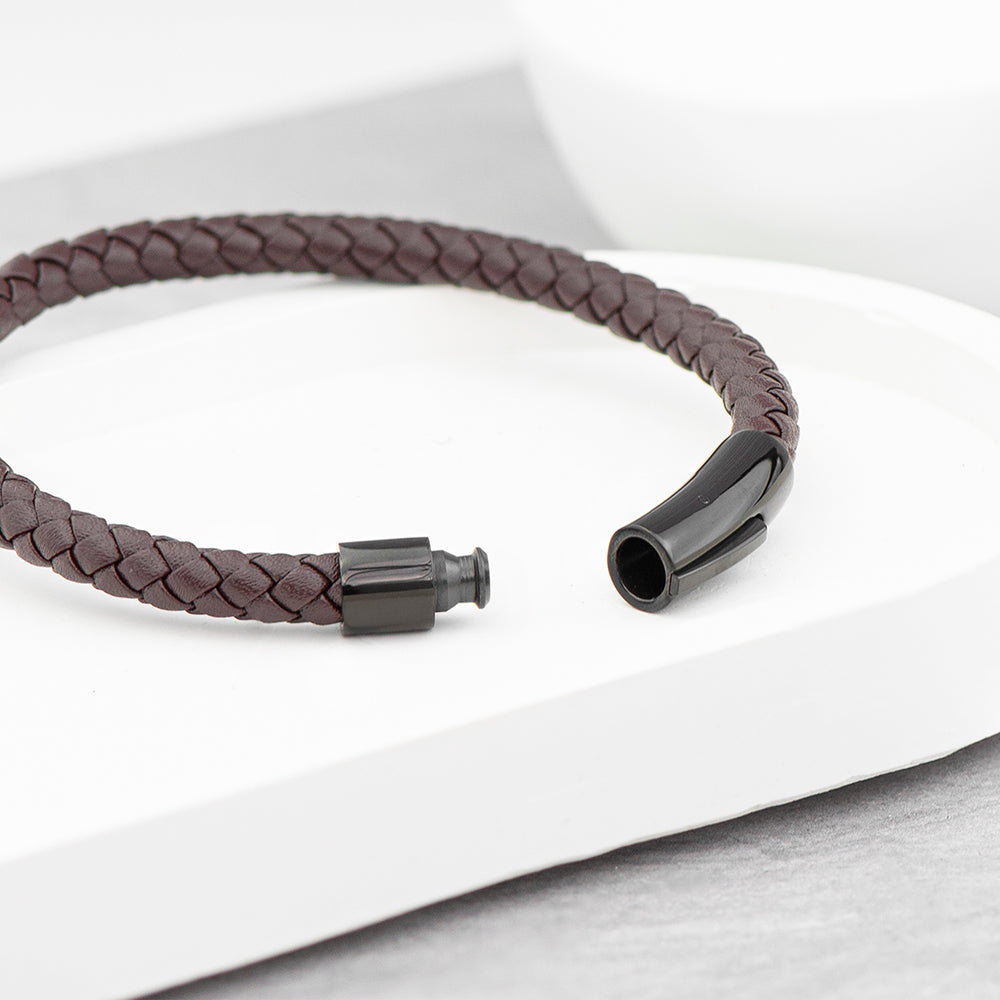 Personalized Men's Woven Brown Leather Bracelet - Lovesakes