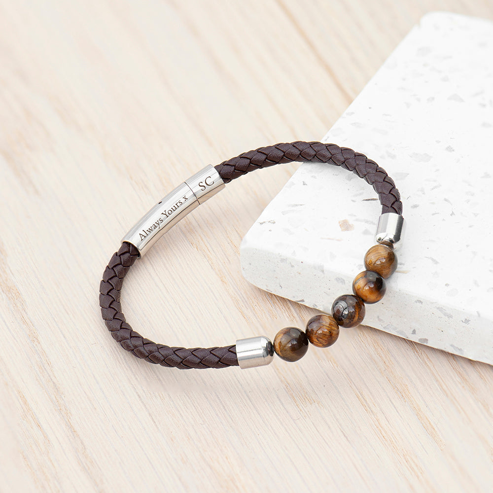 Personalized Men's Woven Tiger's Eye Bracelet - Lovesakes