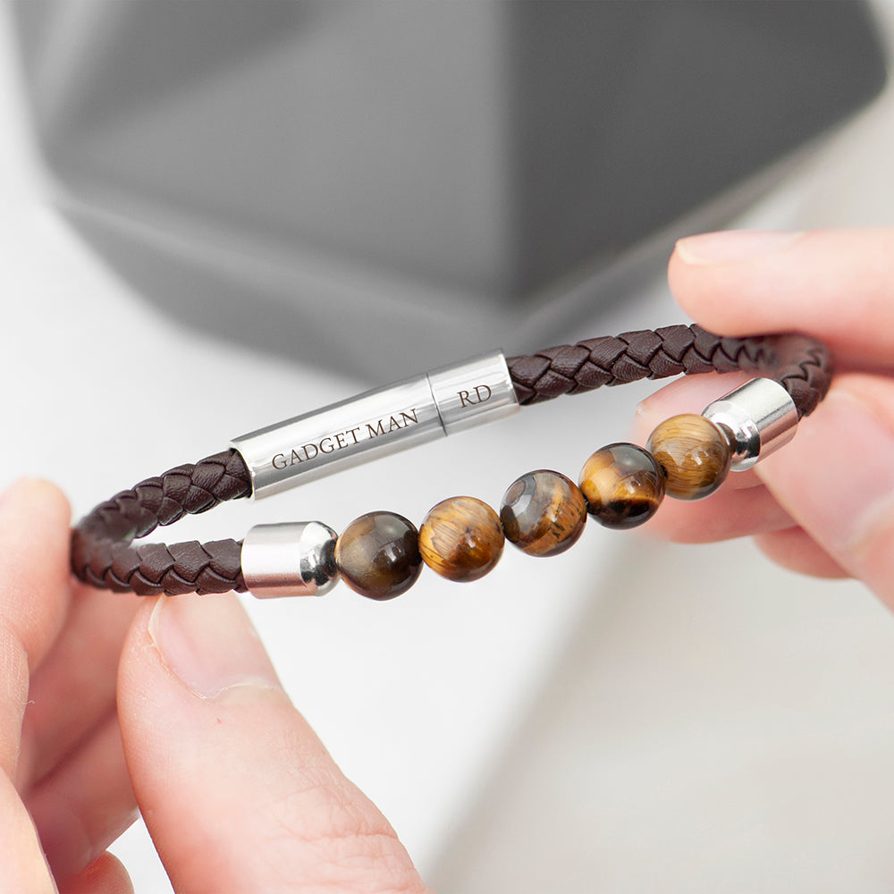 Personalized Men's Woven Tiger's Eye Bracelet - Lovesakes