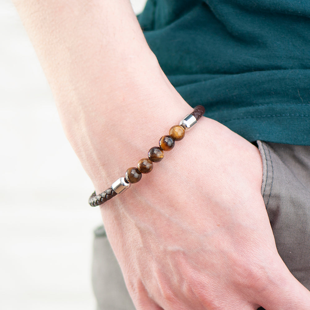 Personalized Men's Woven Tiger's Eye Bracelet - Lovesakes