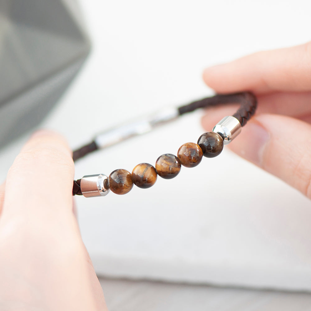 Personalized Men's Woven Tiger's Eye Bracelet - Lovesakes