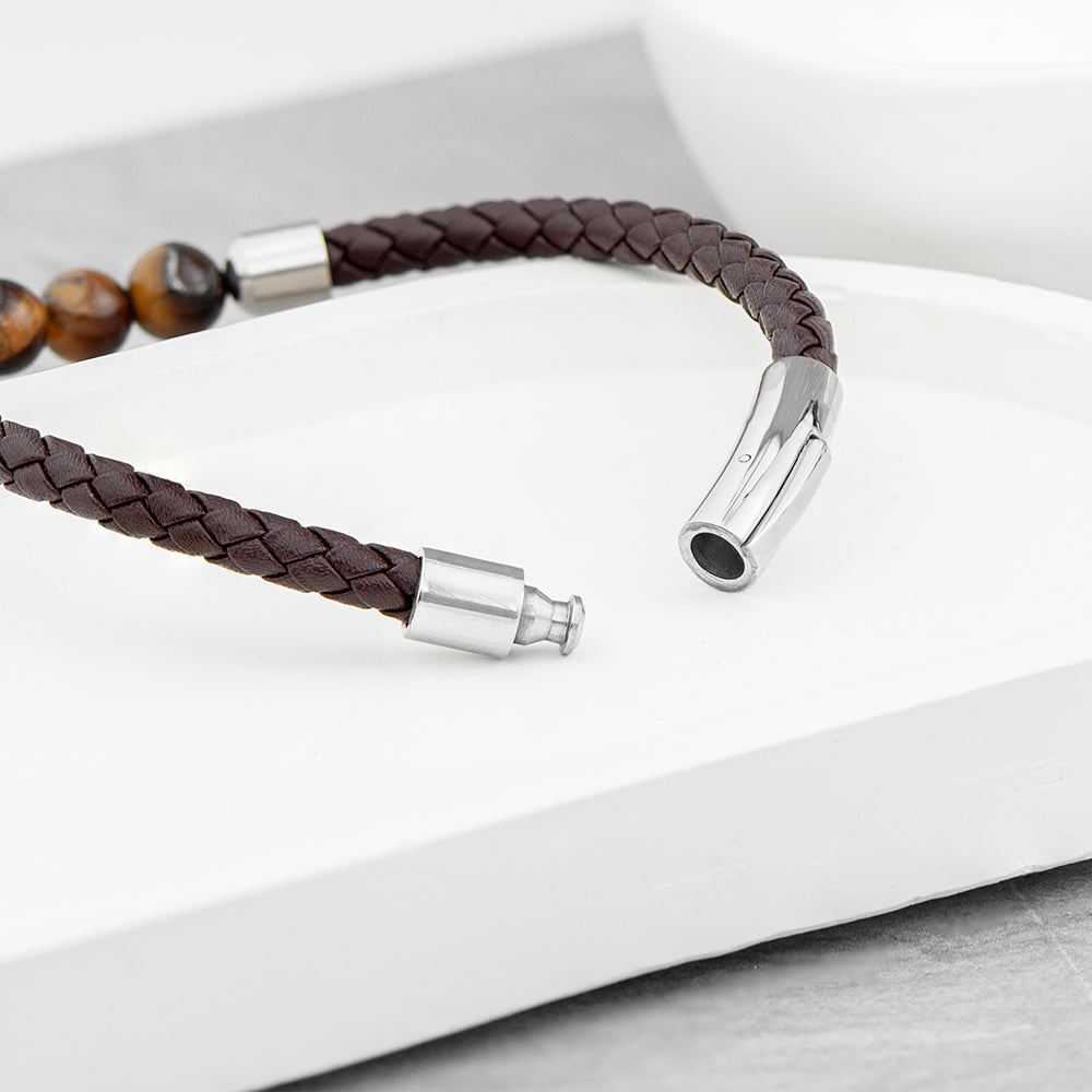 Personalized Men's Woven Tiger's Eye Bracelet - Lovesakes