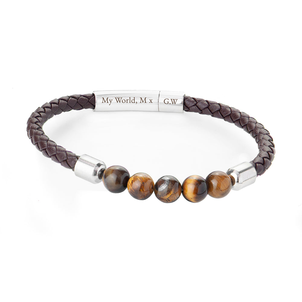 Personalized Men's Woven Tiger's Eye Bracelet - Lovesakes