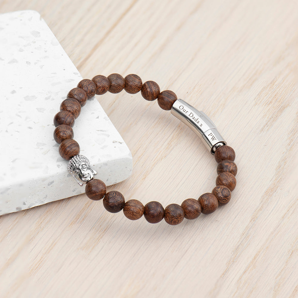 Personalized Men's Wooden Buddha Bracelet - Lovesakes