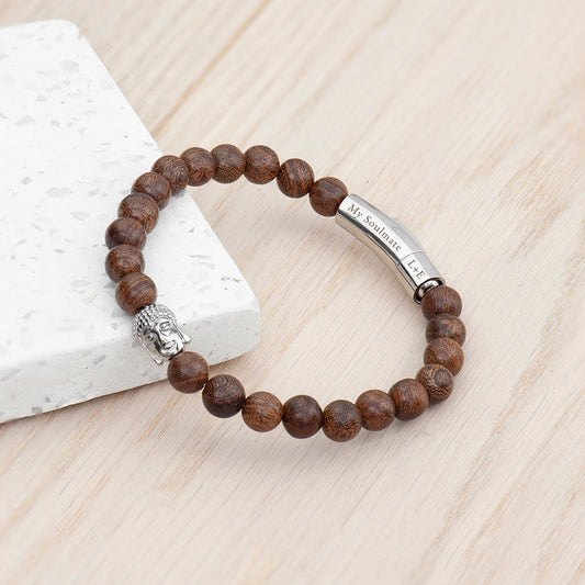 Engraved Men's Wooden Buddha Bracelet