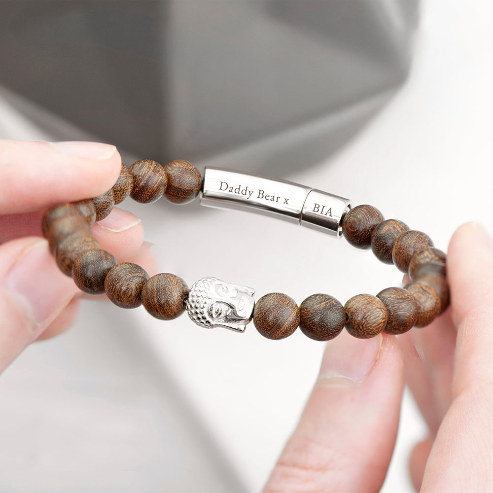 Personalized Men's Wooden Buddha Bracelet - Lovesakes