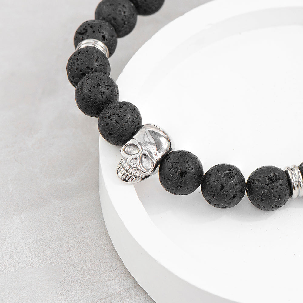 Personalized Men's Silver Skull Beaded Bracelet - Lovesakes