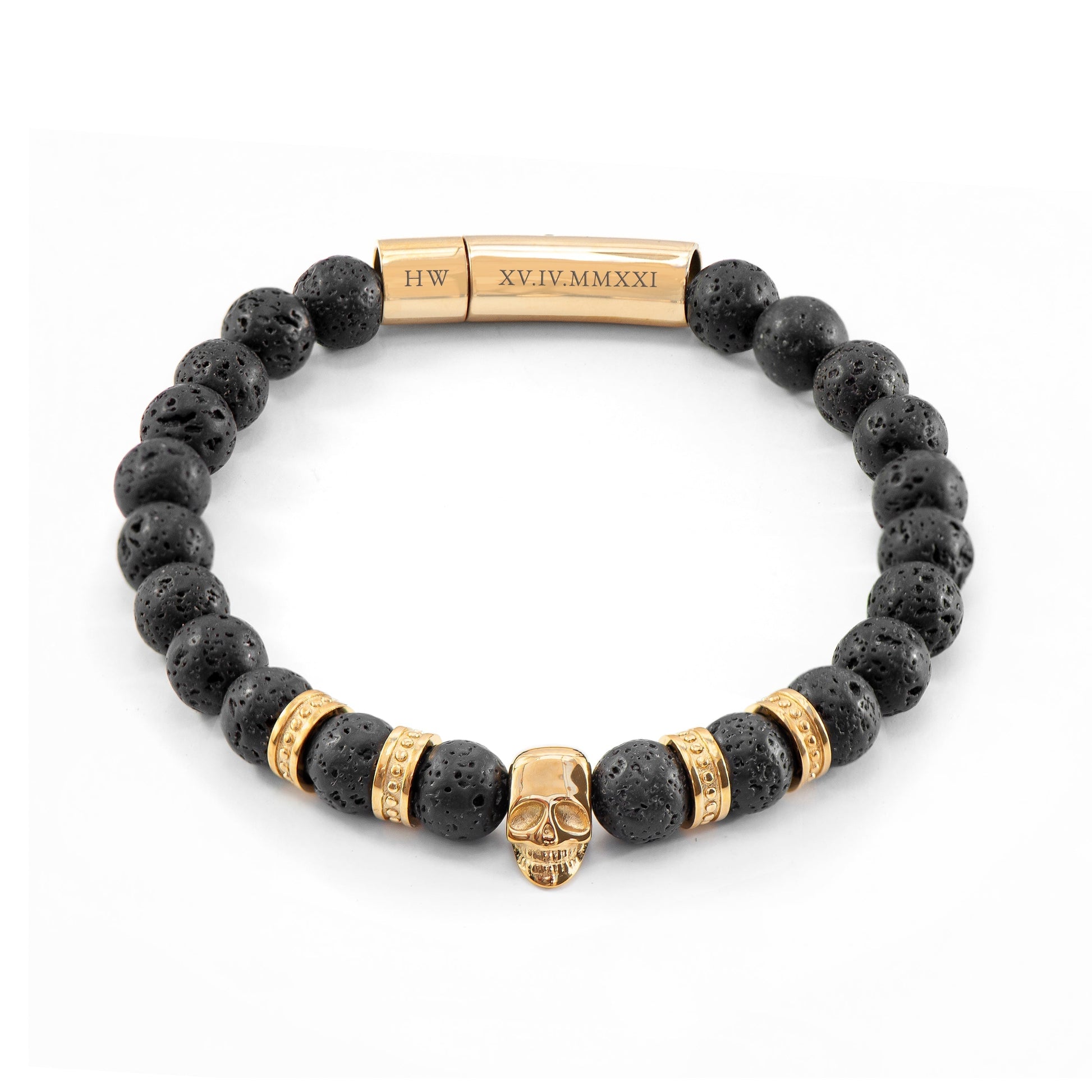 Personalized Men's Golden Skull Beaded Bracelet - Lovesakes