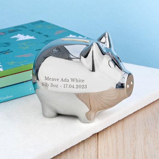 Silver Engraved Piggy Bank