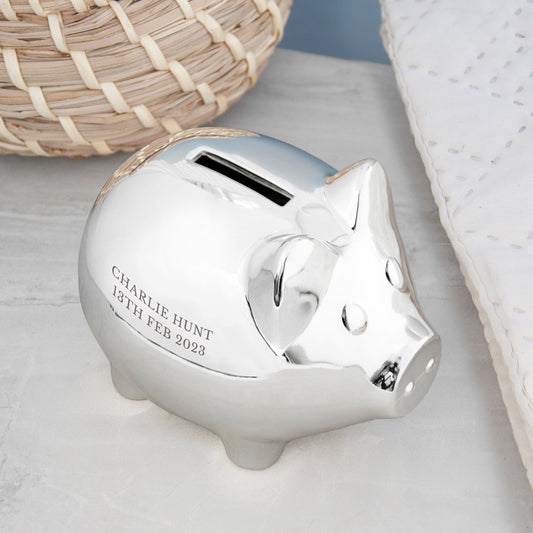 Silver Engraved Piggy Bank