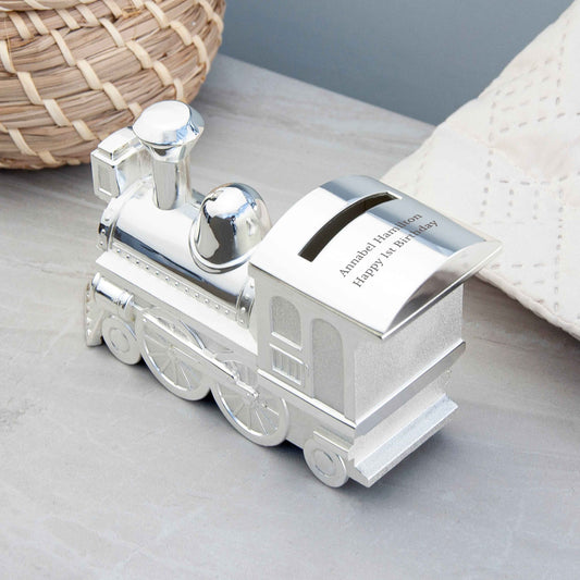 Engraved Silver Plated Train Money Box