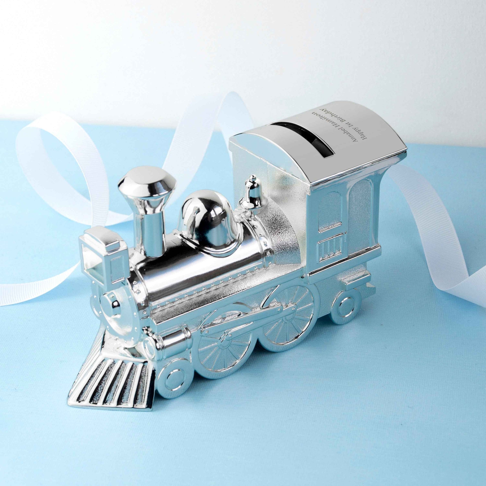 Engraved Silver Plated Train Money Box