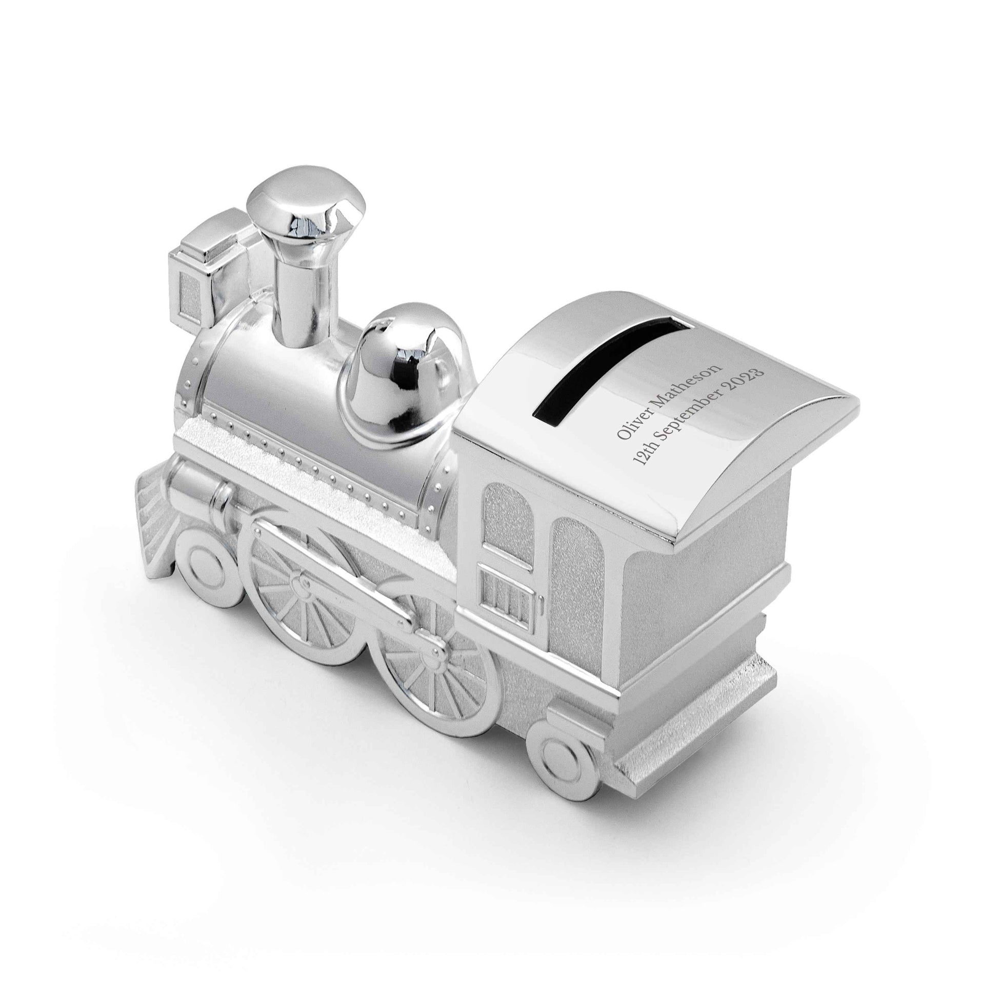 Engraved Silver Plated Train Money Box