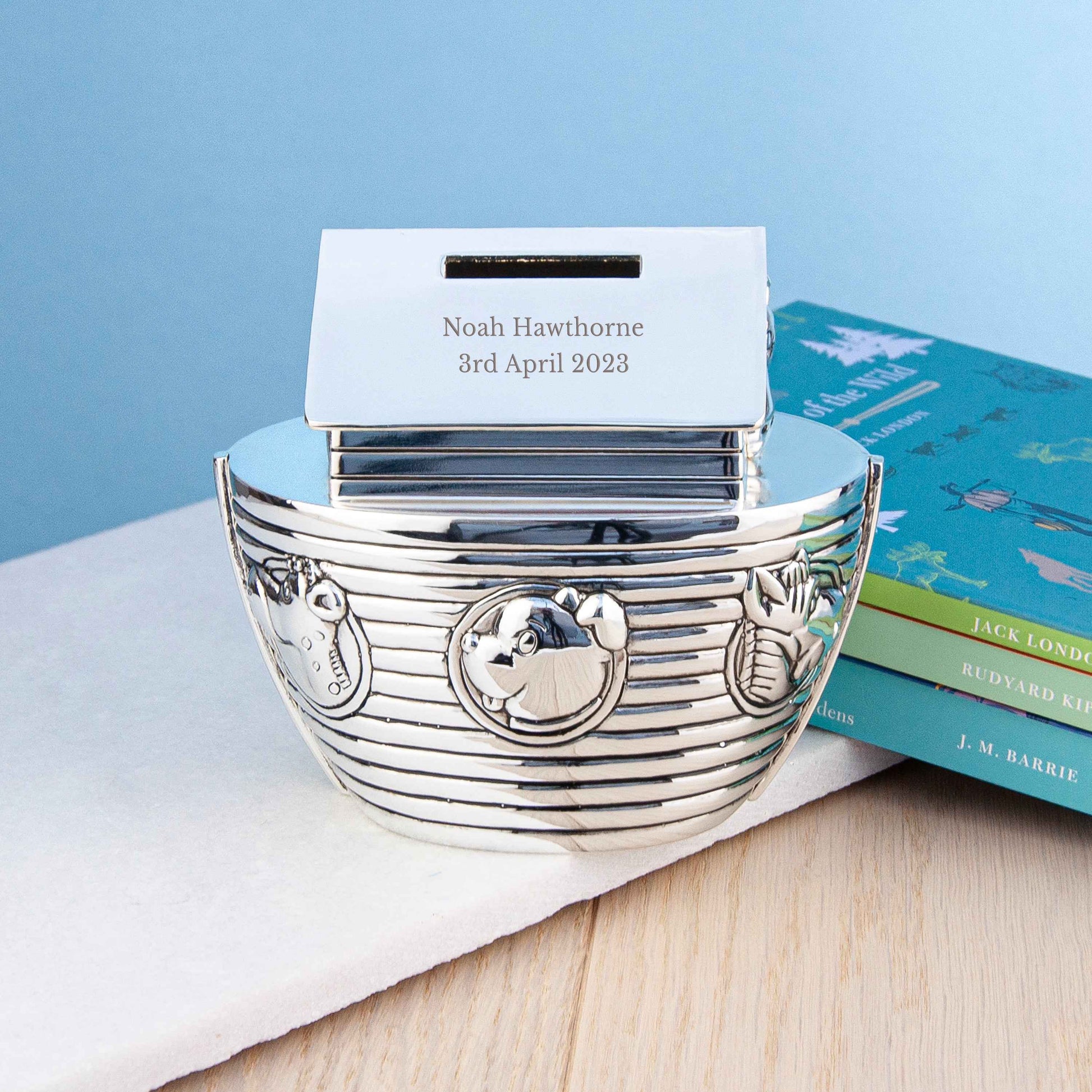 Engraved Silver Plated Noah’s Ark Money Box