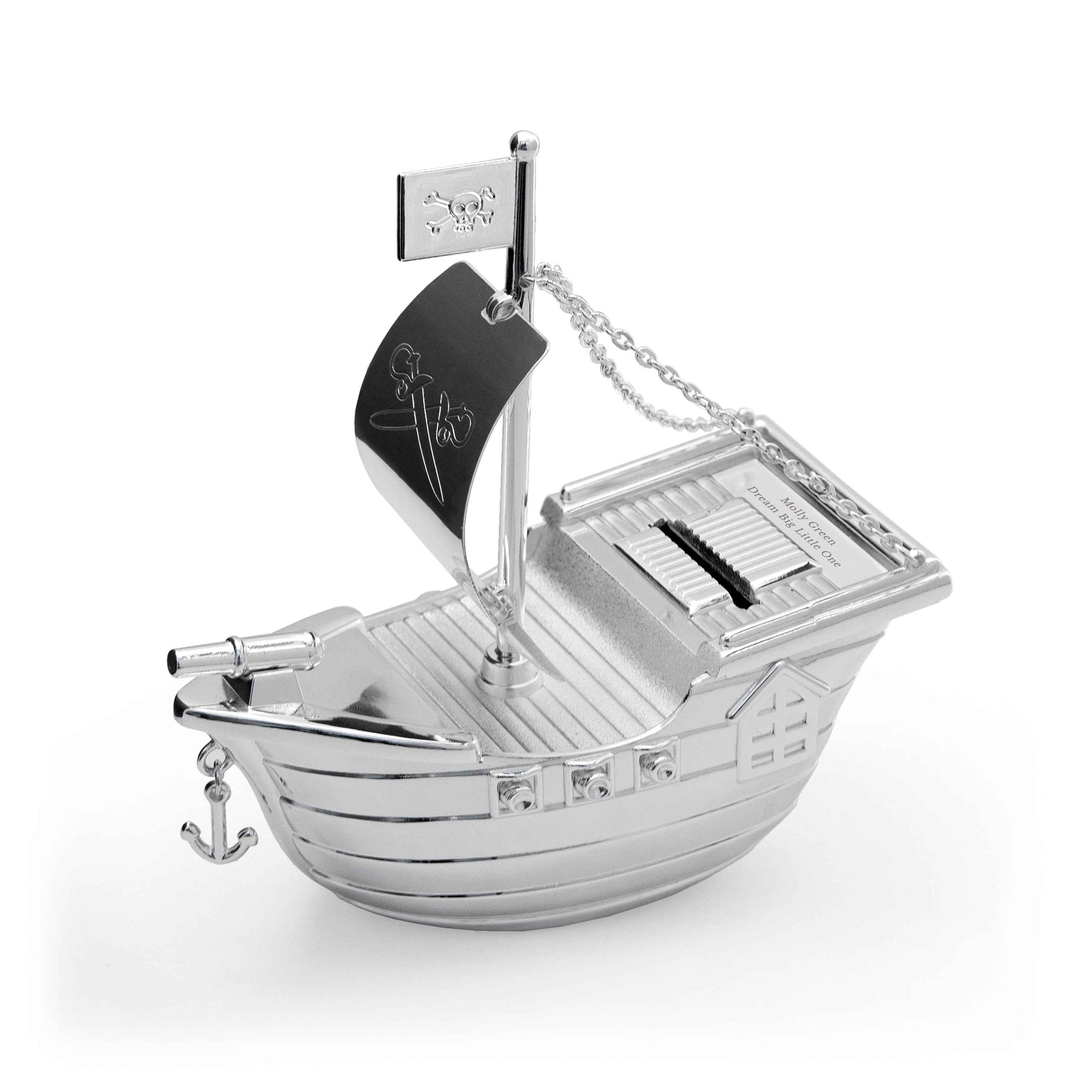 Engraved Silver Plated Pirate Ship Money Box