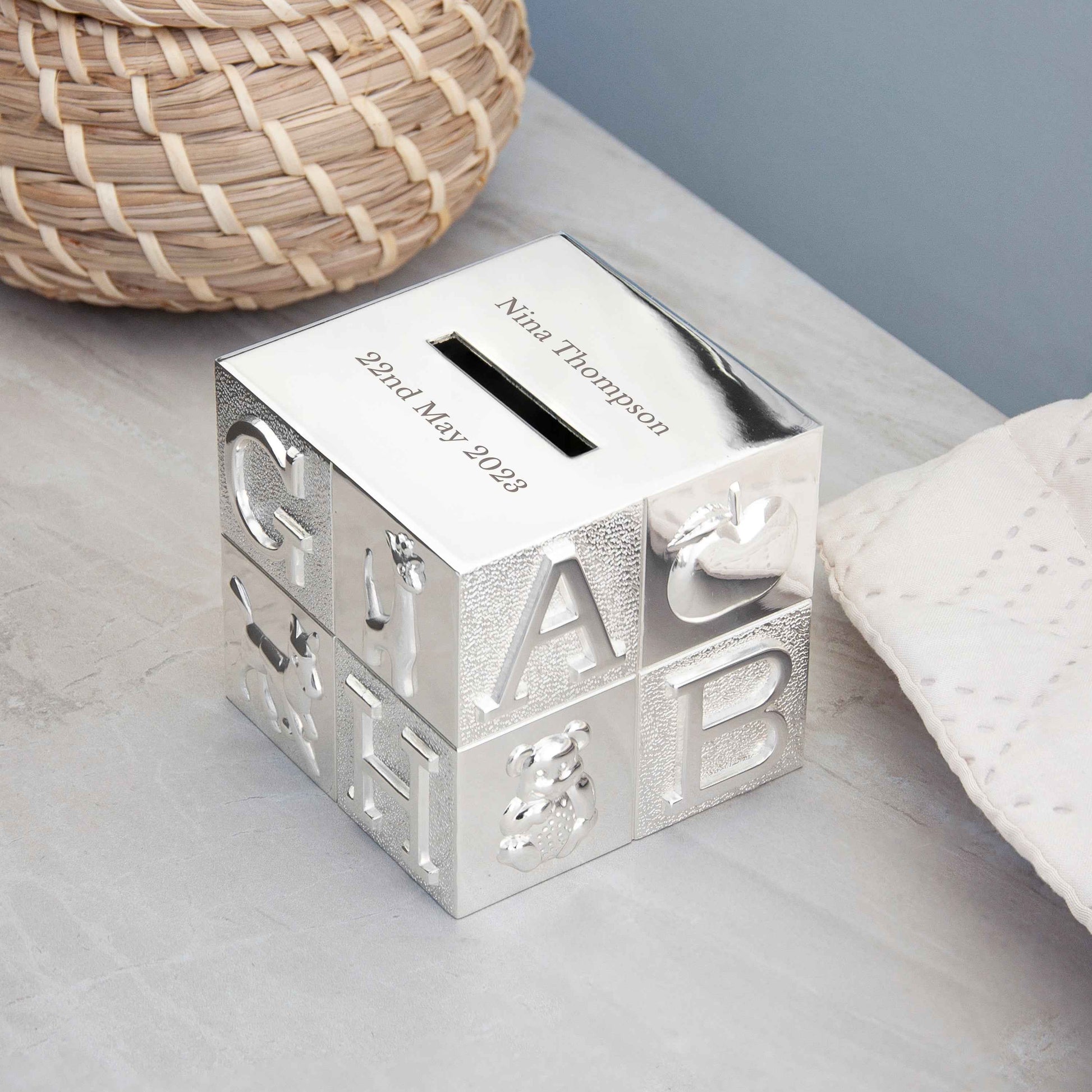 Engraved Silver Plated ABC Money Box