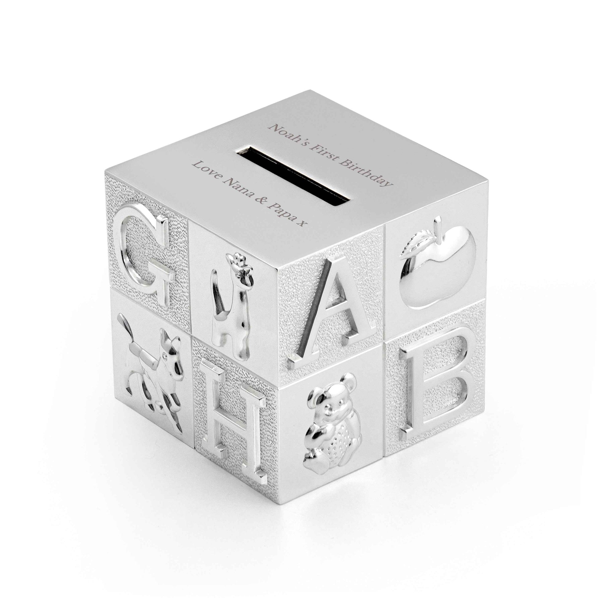 Engraved Silver Plated ABC Money Box