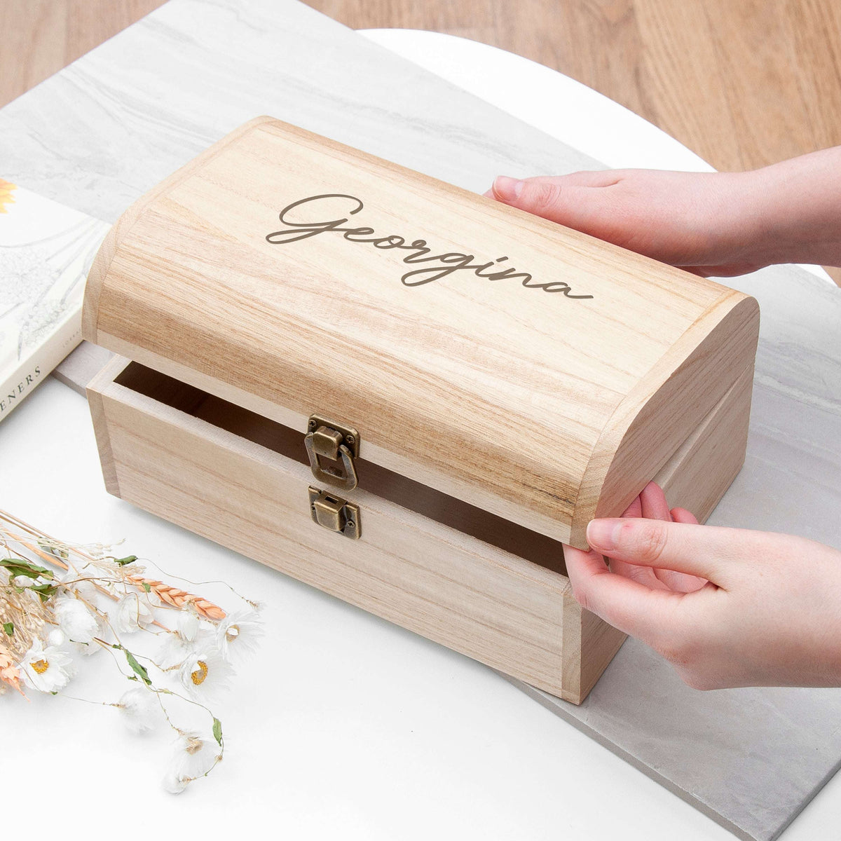 Custom Engraved Wooden Keepsake Chest