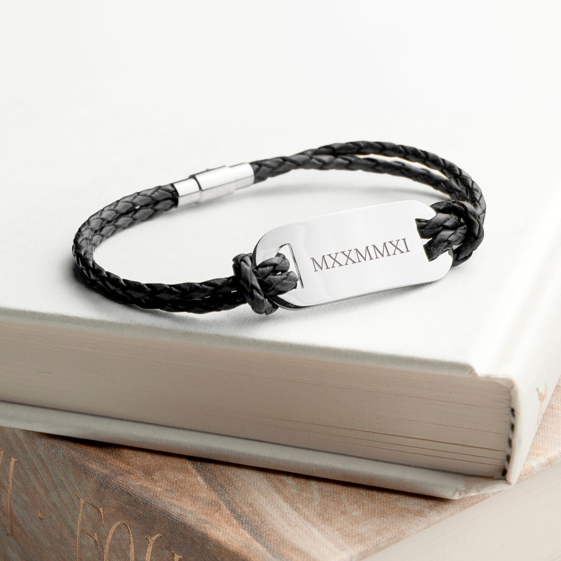 Personalized Men's Roman Numerals Statement Leather Bracelet - Lovesakes