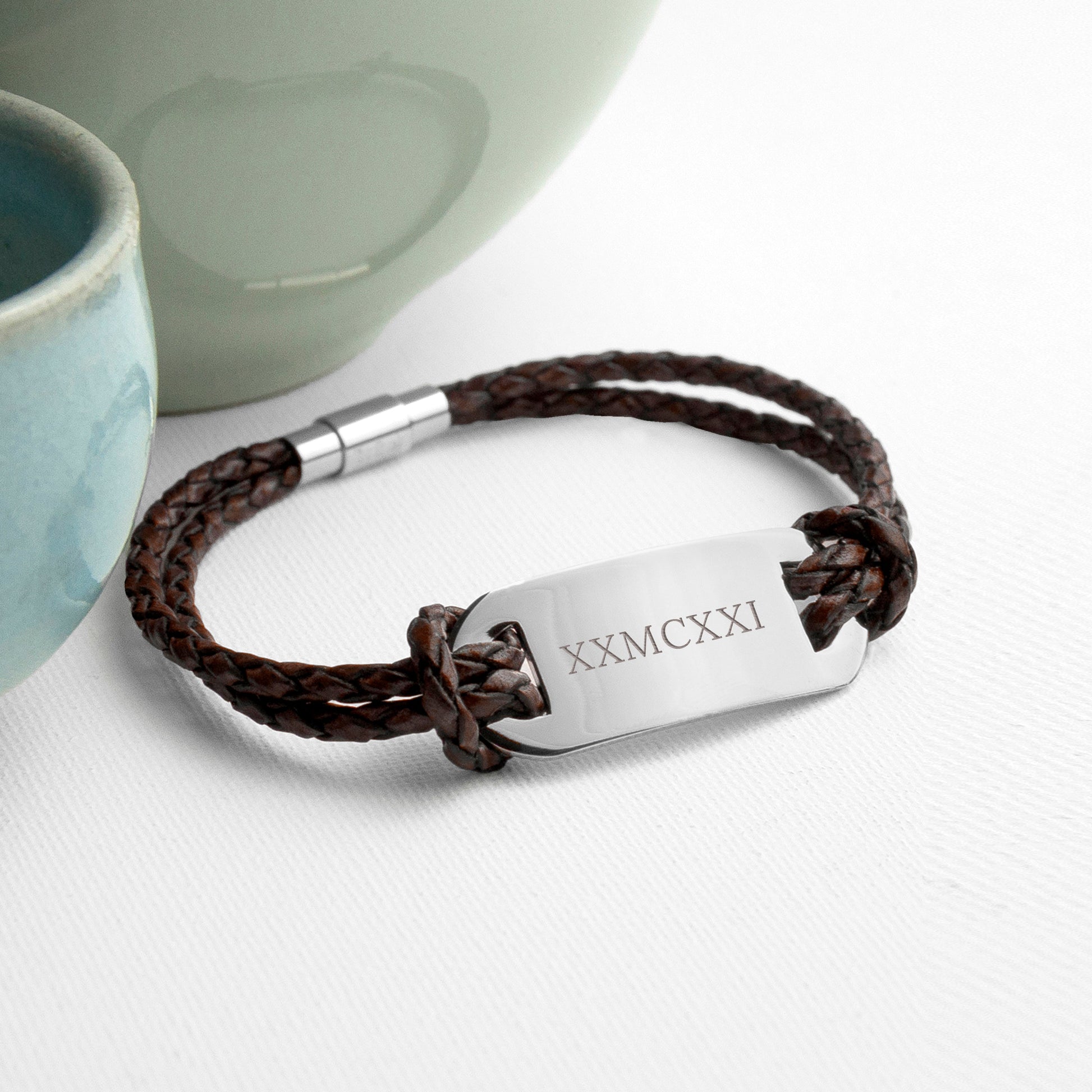 Personalized Men's Roman Numerals Statement Leather Bracelet - Lovesakes