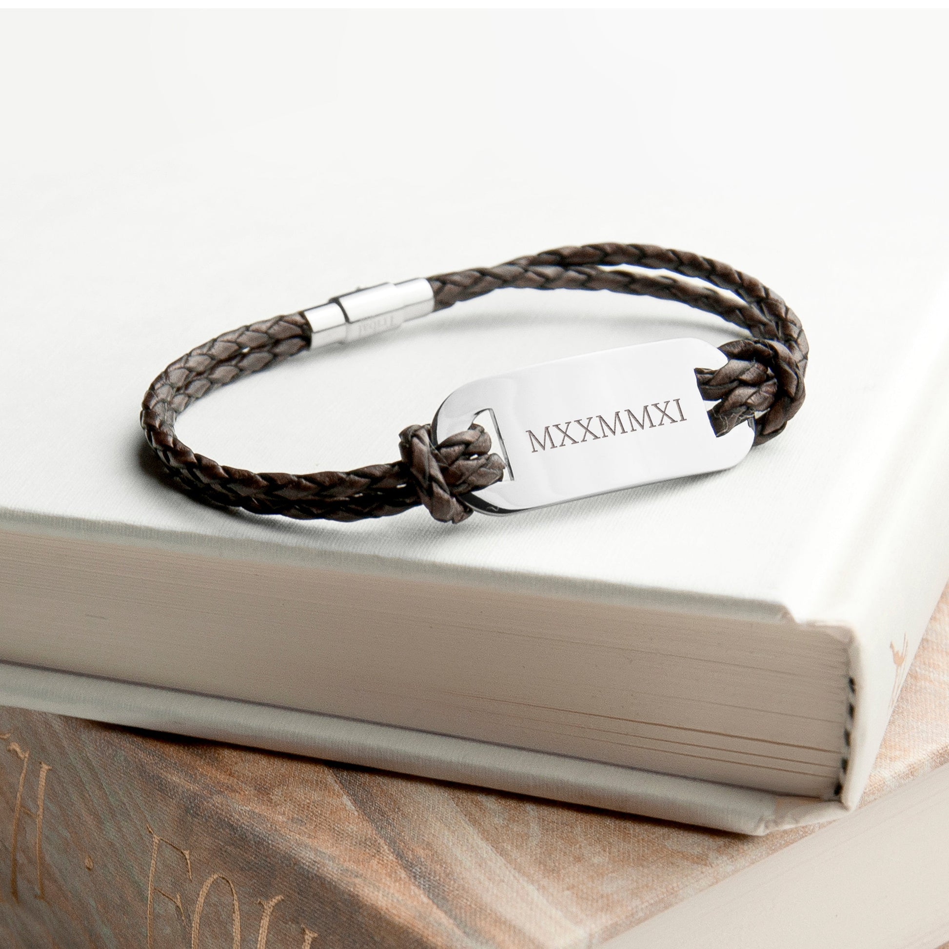 Personalized Men's Roman Numerals Statement Leather Bracelet - Lovesakes