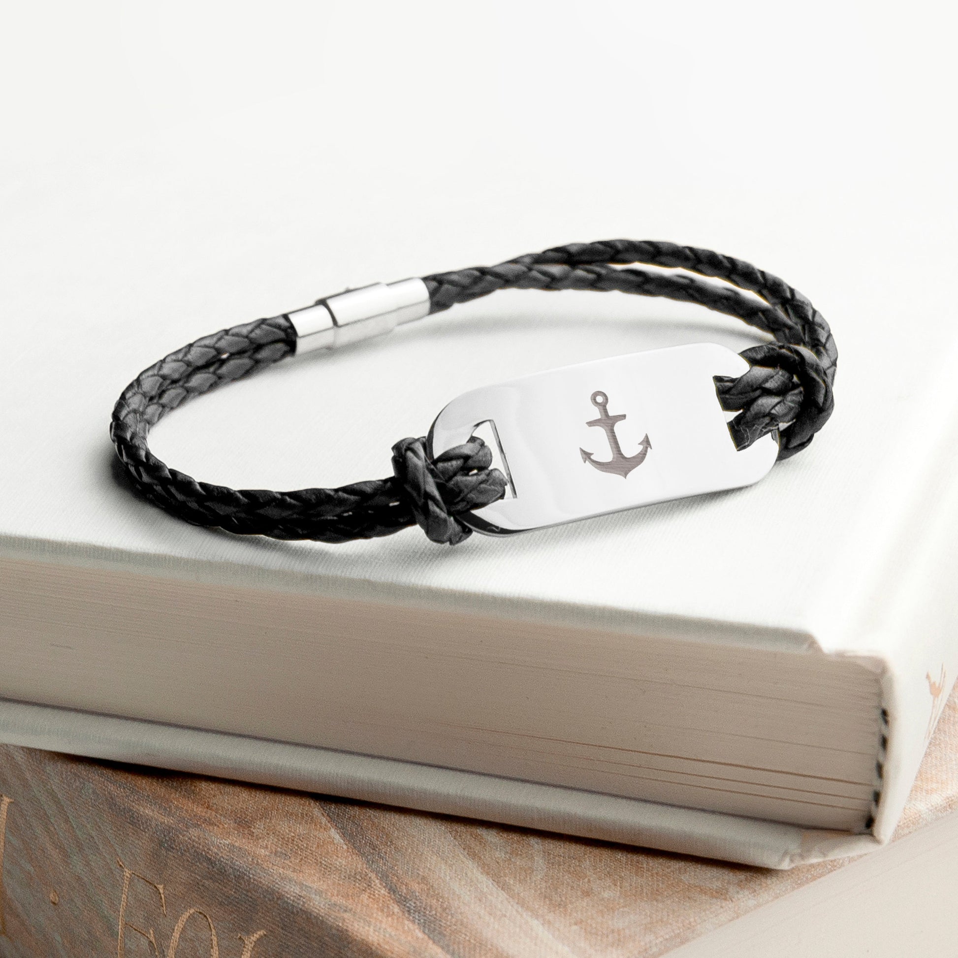 Personalized Men's Anchor Statement Leather Bracelet - Lovesakes