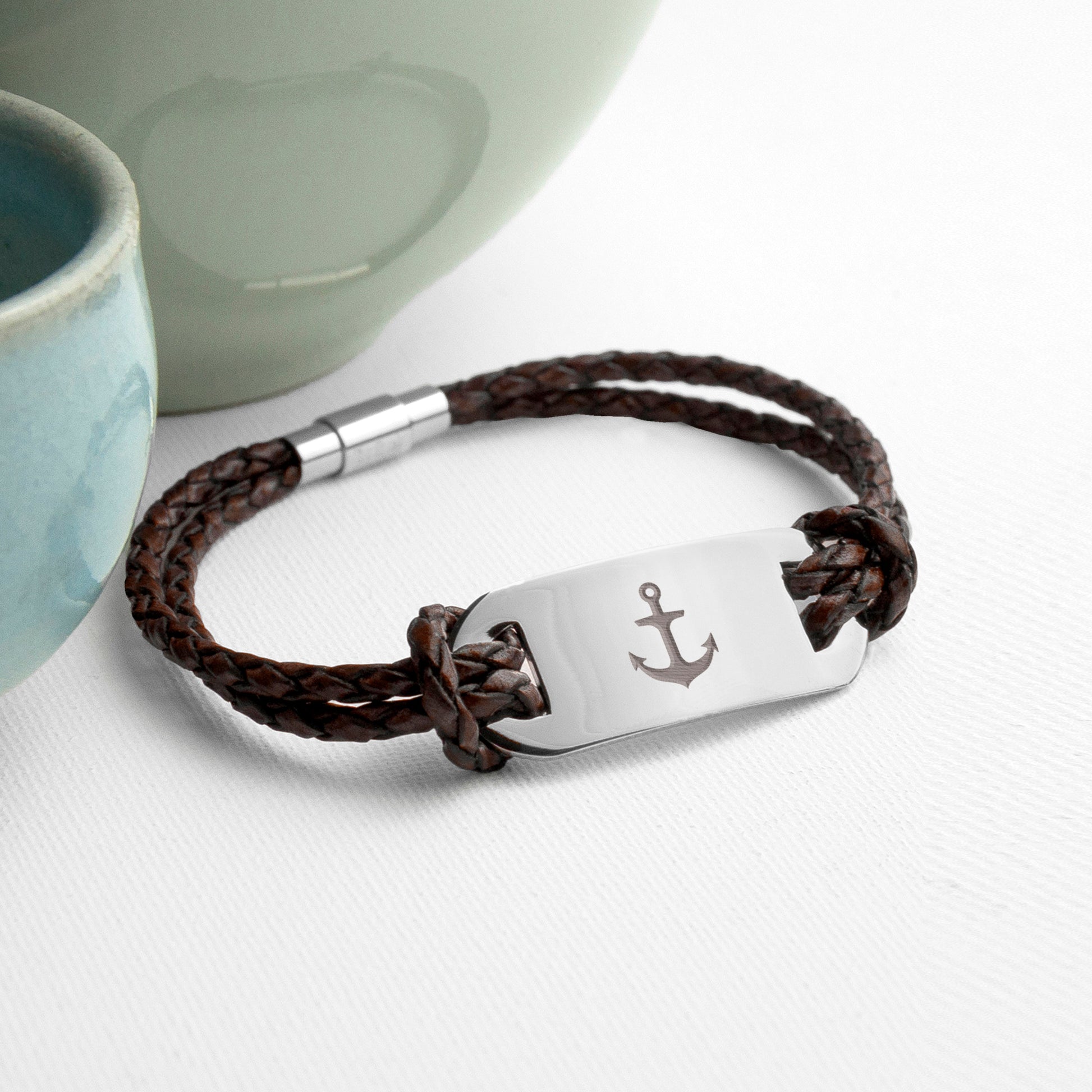 Personalized Men's Anchor Statement Leather Bracelet - Lovesakes