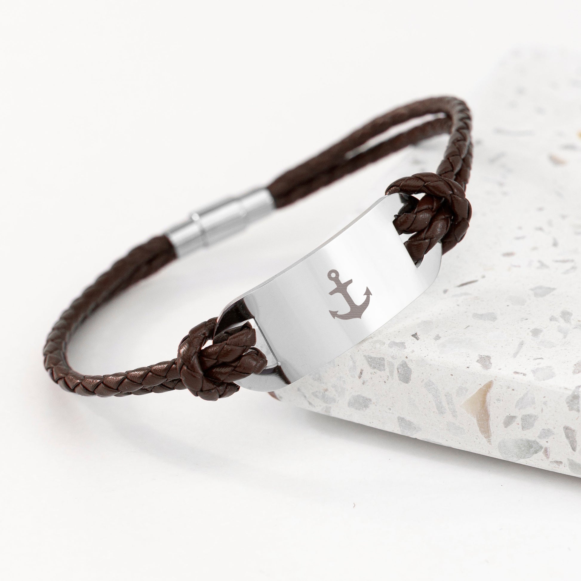 Personalized Men's Anchor Statement Leather Bracelet - Lovesakes