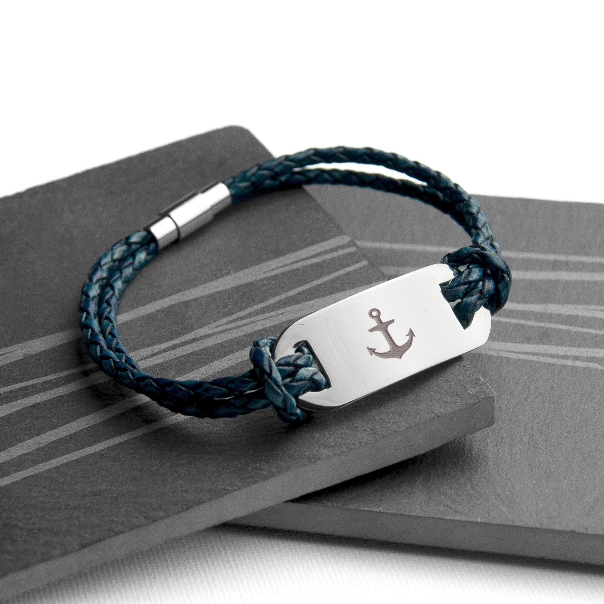 Personalized Men's Anchor Statement Leather Bracelet - Lovesakes