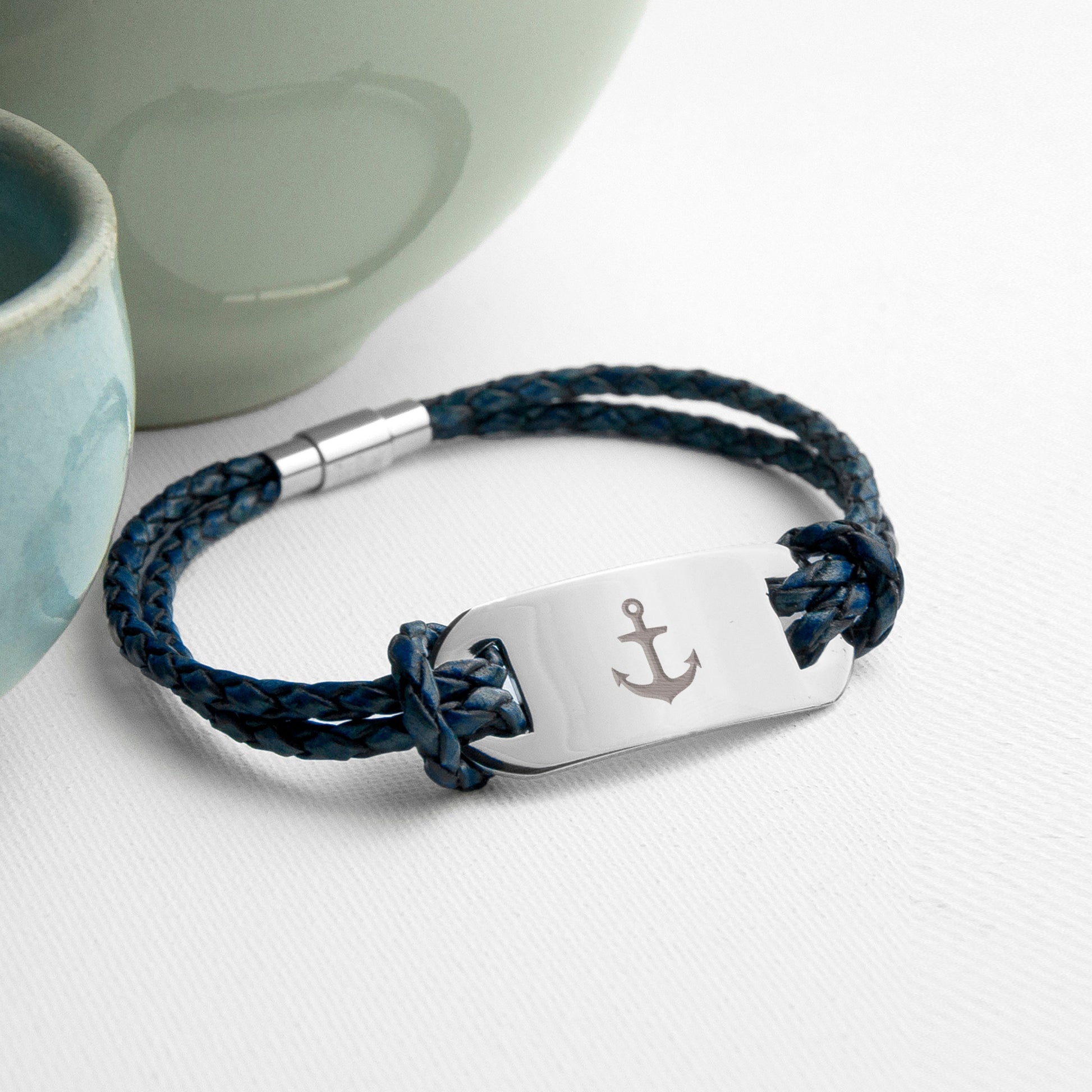 Personalized Men's Anchor Statement Leather Bracelet - Lovesakes