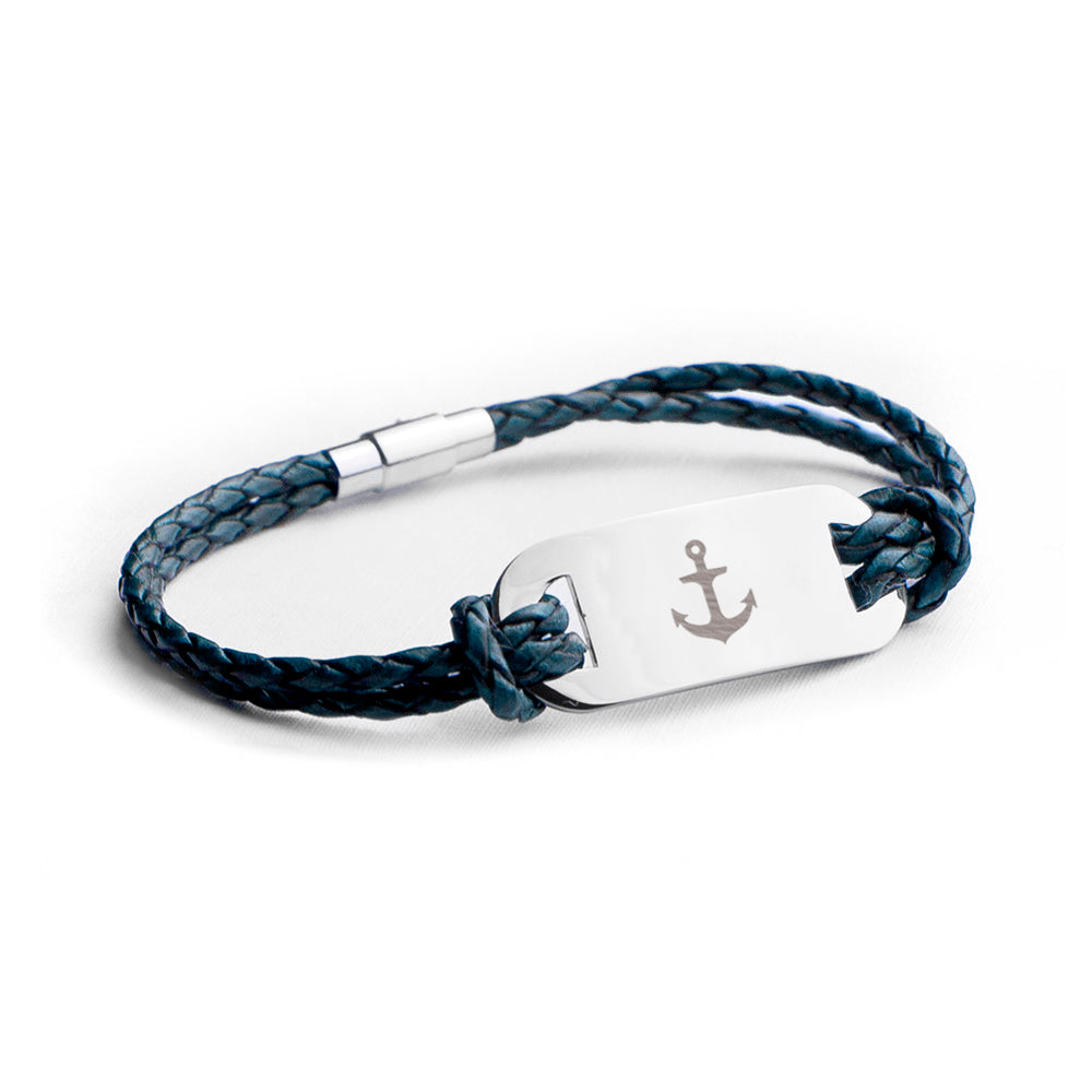 Personalized Men's Anchor Statement Leather Bracelet - Lovesakes