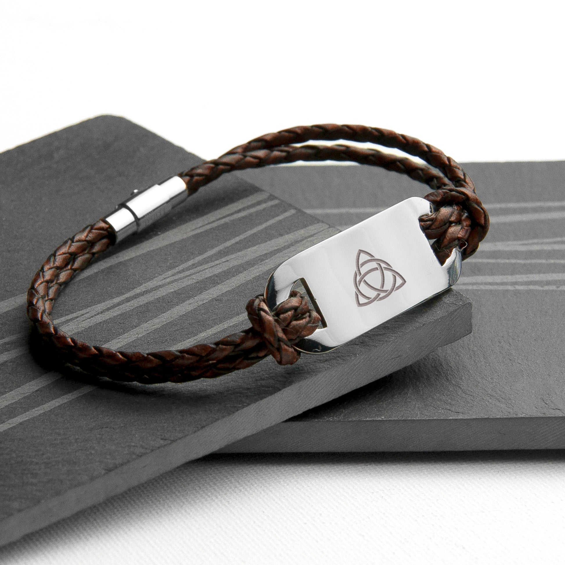 Personalized Men's Celtic Trinity Statement Leather Bracelet - Lovesakes