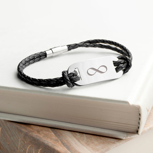 Engraved Men's Infinity Statement Leather Bracelet