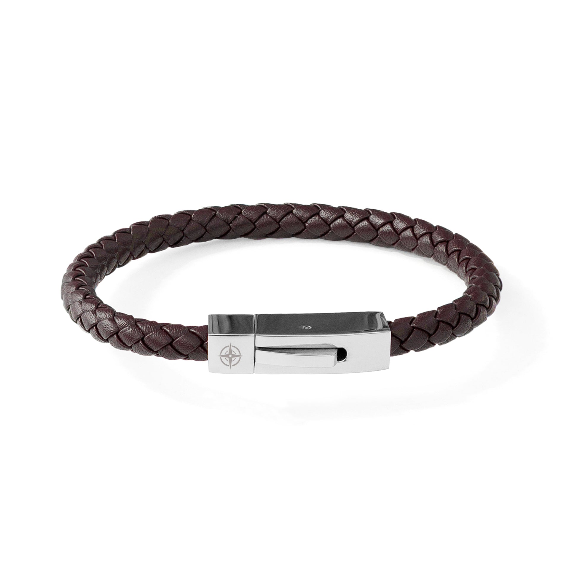 brown-Personalized Men's Leather Compass Rose Bracelet